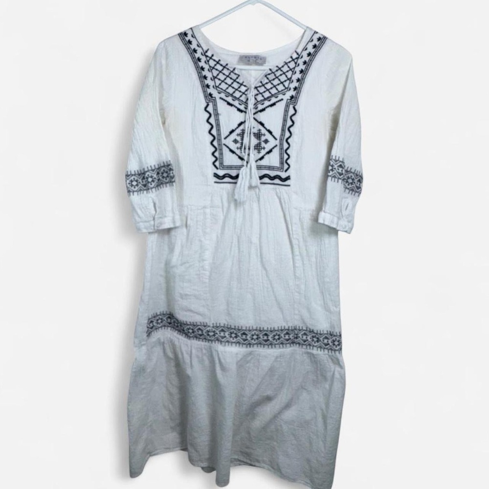 Hayden Los Angeles Embroidered Boho Gauze Midi Dress White Black Small - Picture 2 of 7